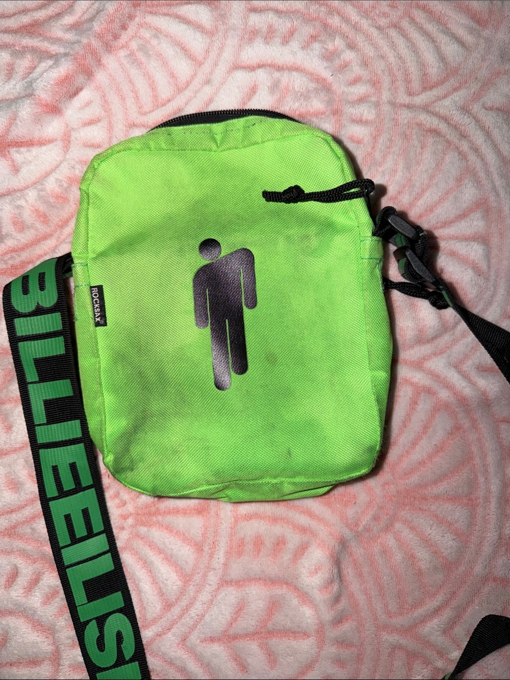 Billie Eilish Neon Green Crossbody Pouch with Logo Strap